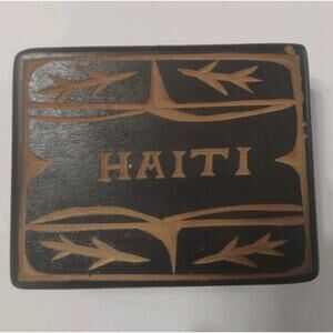Vintage Black Wooden Box HAITI - Hand Carved